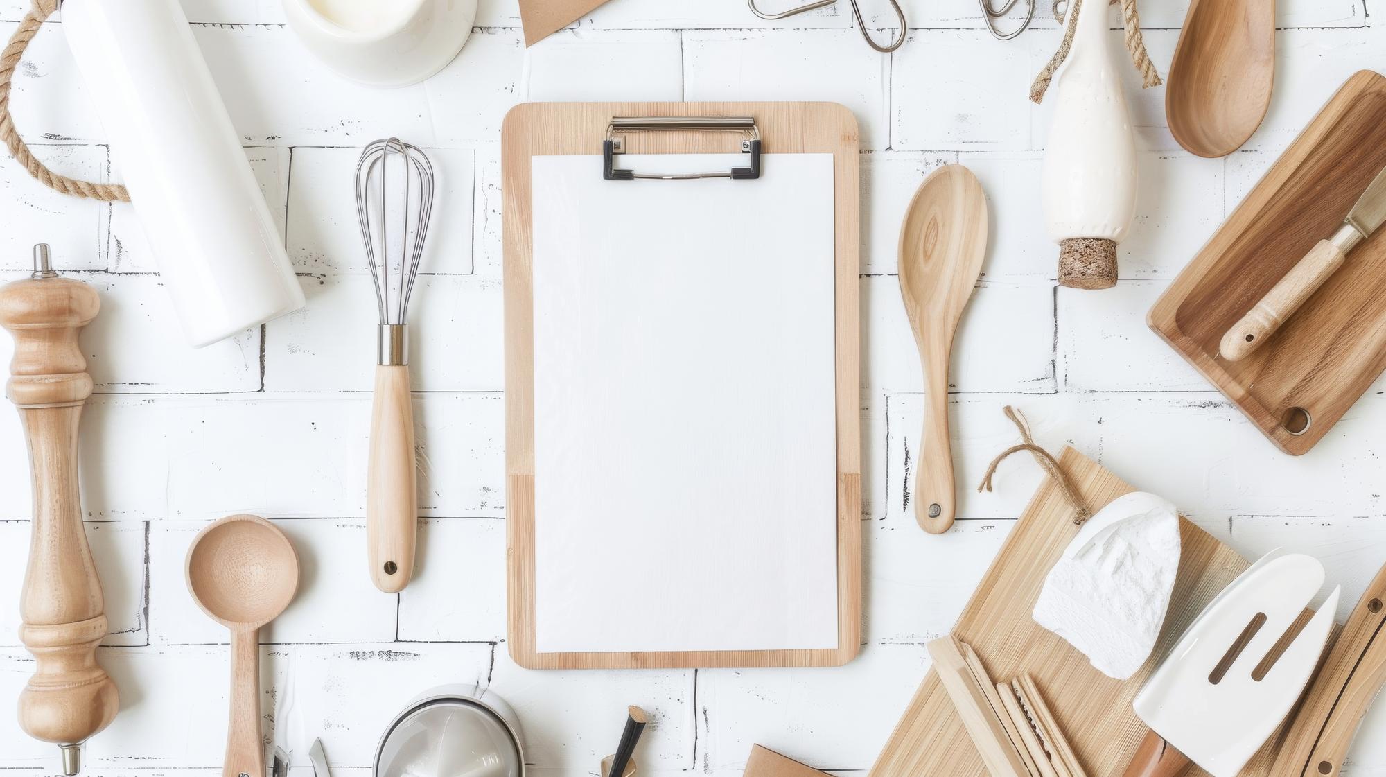warm workshop kitchen with tools and notepad